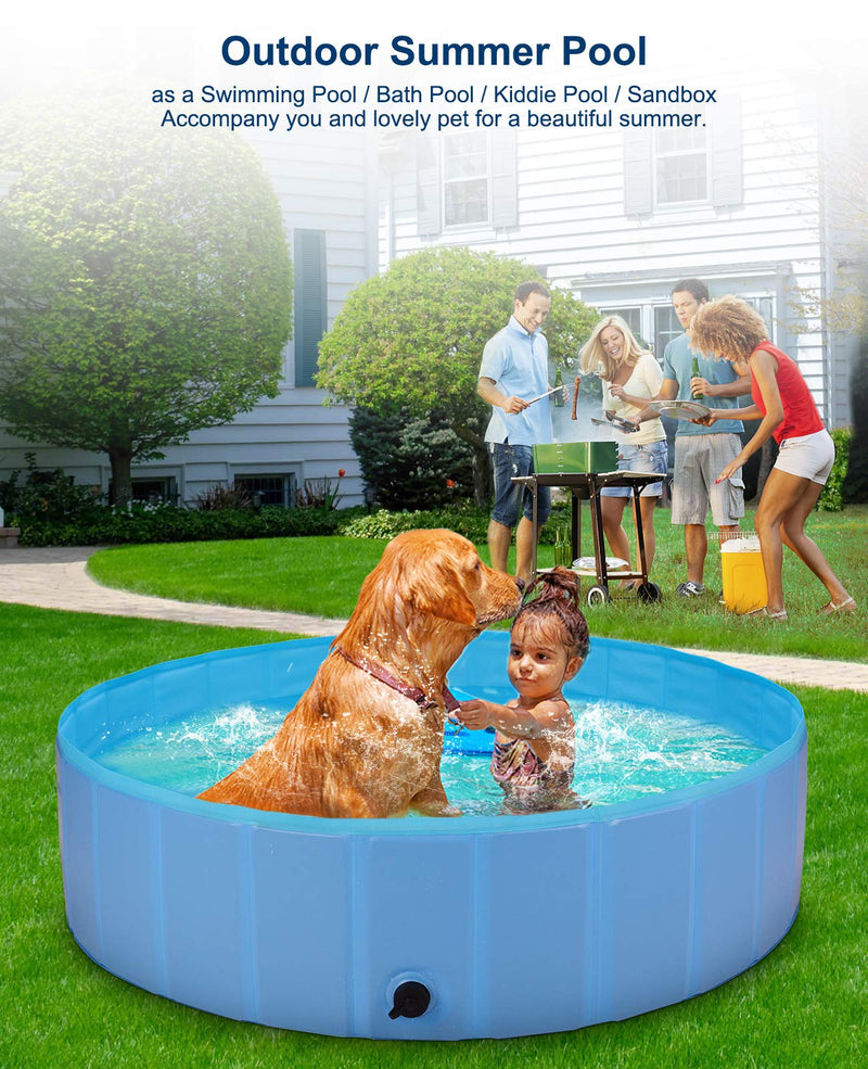 Beedove Foldable Pet Dog Swimming Pool, Large PVC Non-Slip Dog Paddling Pool, Outdoor Dog Bath Tub for Medium Dogs and Kids in Outdoor Garden Yard (120 x 30cm) - PawsPlanet Australia