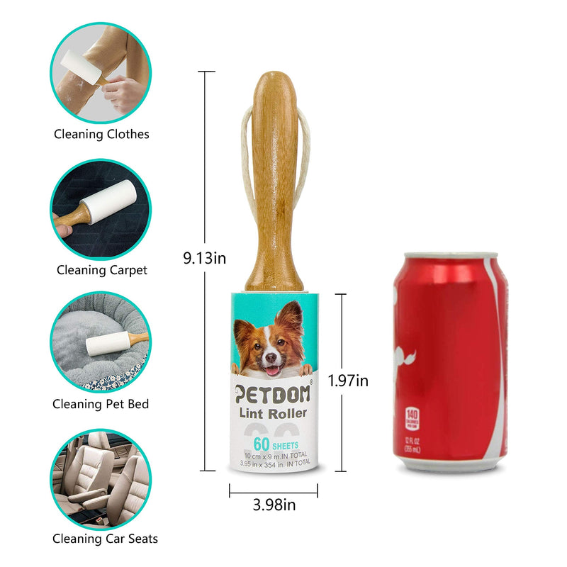 PETDOM Pet Hair Lint Roller for Clothes - Sticky Roller with Bamboo Handle - 60 Pre-cut Paper Sheets - Removes Pet Hair, Dust and Fluff from Clothes, Carpet and Furniture (1 Roller) 1 Roller - PawsPlanet Australia