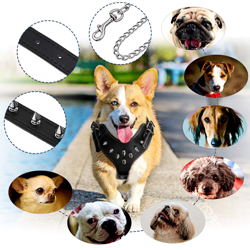 3 Pieces Studded Dog Leash Set Include PU Leather Spiked Dog Harness Studded Dog Collar and Dog Chain with for Small Dogs Puppy Chihuahua Poodle Corgi Pug - PawsPlanet Australia