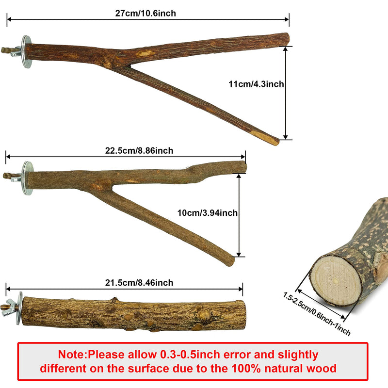 Lopbraa 9.84inch Bird Perch Stand Parrot Perches Natural Wood Cage Perch Platform Stand for Small Birds Parrots Parakeets Cockatiels Conures Cages Accessories 5 PCS - PawsPlanet Australia