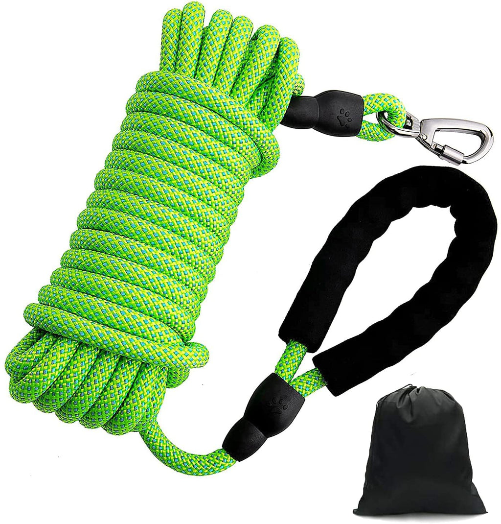Aystkniet Towing Leash for Dogs 15M, Strong Dog Leash with Comfortable Padded Handle, Training Leash Running Lead for Puppies Small Medium Large Dogs, Lockable Carabiner 15M × 8MM Soft Green - PawsPlanet Australia