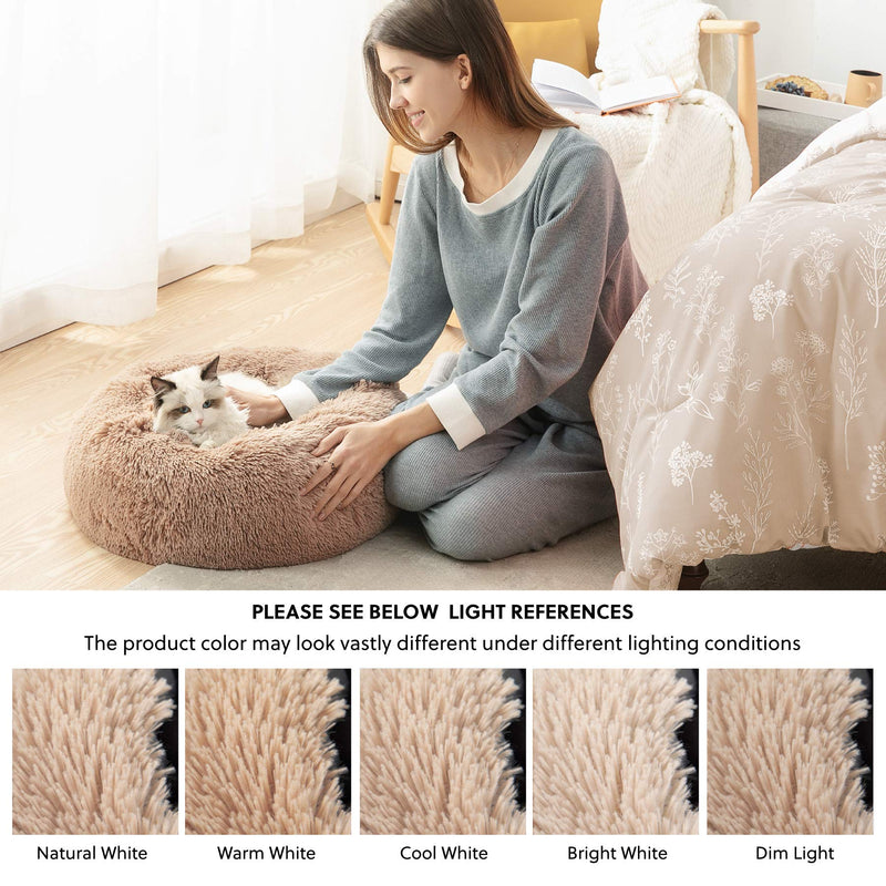 Bedsure Calming Cat Beds for Indoor Cats - Large Cat Bed Washable 20 inches, Anti Anxiety Round Fluffy Plush Faux Fur Pet Bed, Fits up to 15 lbs Pets, Camel XS(20x20x6) - PawsPlanet Australia