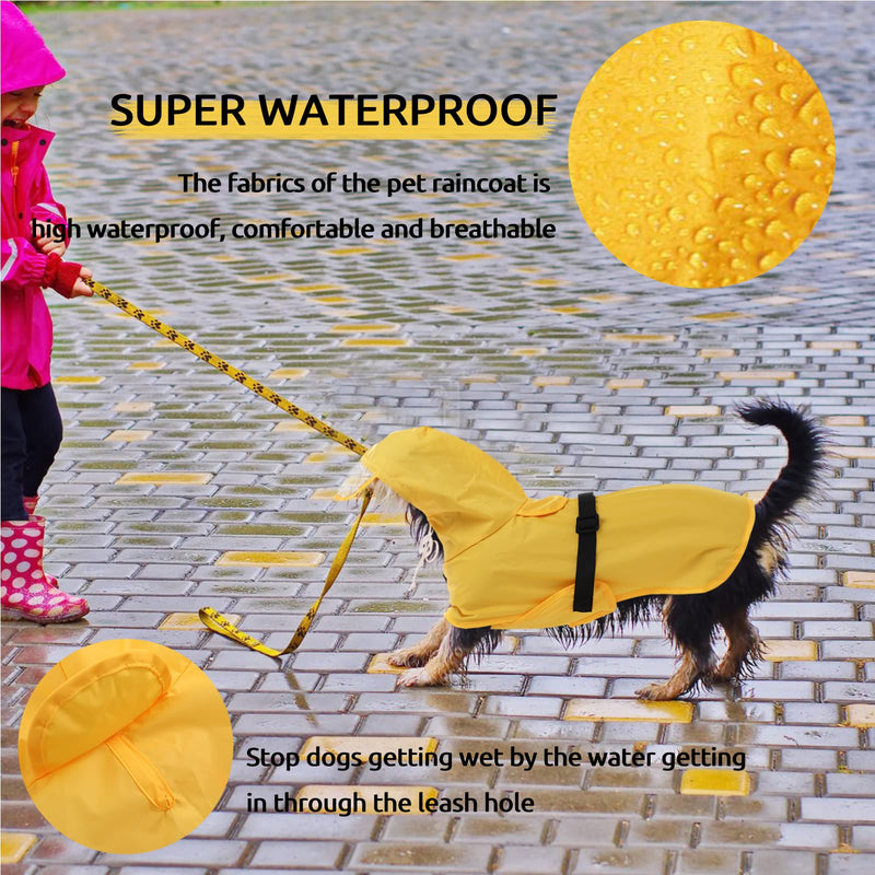 Queenmore Waterproof Dog Raincoat with PVC Poncho Hood, Lightweigth Small Dog Rain Coat with Adjustable Hood String Yellow - PawsPlanet Australia
