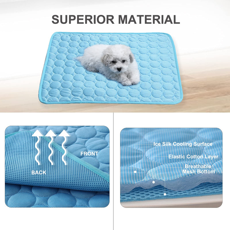 GeerDuo Pet Self Cooling Mat-Dog Cooling Mat Summer Pet Cooling Pads, Ice Silk Cooling Mat for Dogs & Cats, Portable & Washable Pet Cooling Blanket for Kennel/Sofa/Bed/Floor (Medium, Blue) Medium - PawsPlanet Australia