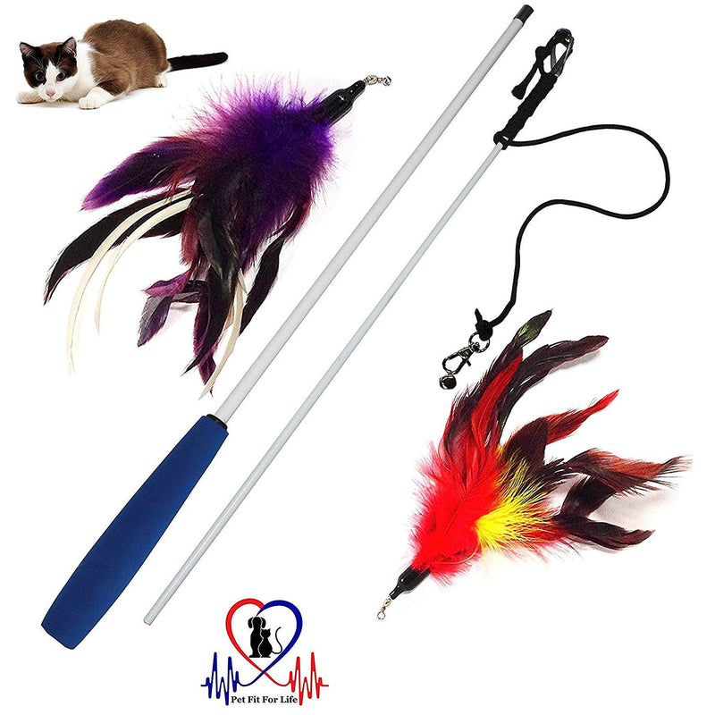 Pet Fit For Life Multi Feather Teaser and Exerciser for Cat and Kitten - Cat Toy Interactive Cat Wand - PawsPlanet Australia