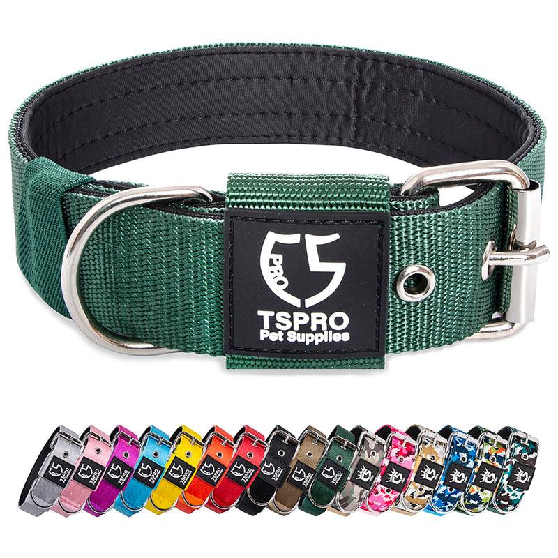 TSPRO Tactical Dog Collar, 3.8cm Wide, Military Grade, Strong Dog Collar, Thick Dog Collar, Heavy Duty Metal Buckle, Dog Collar Green-M(Green-M) Size M-(adjustable 44.5-52cm) - PawsPlanet Australia