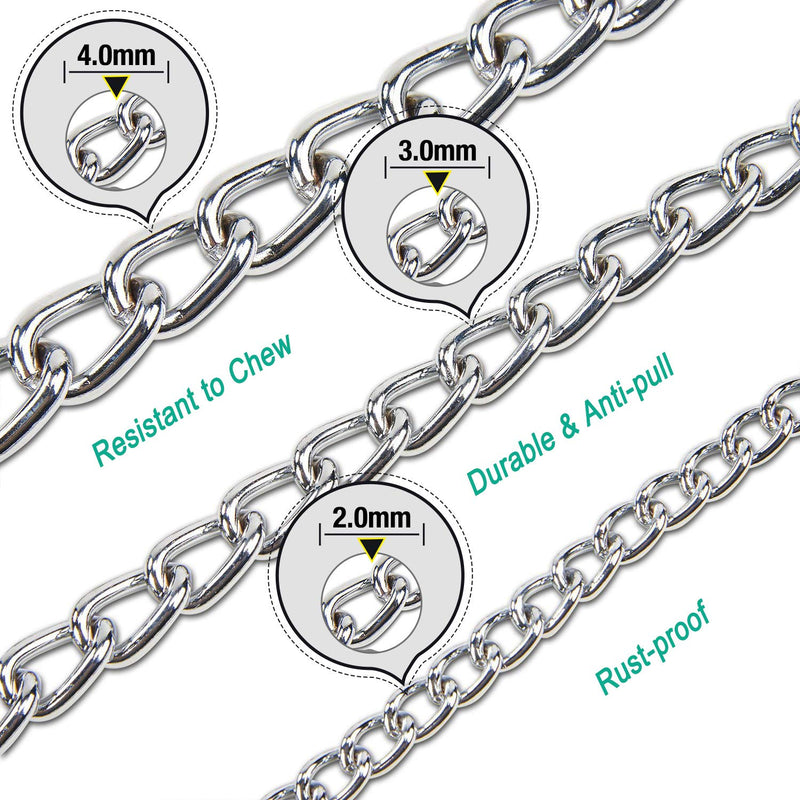 Strong Dog Lead Chain 1.2m Chew Proof Metal Dog Leash 4ft Heavy Duty No Bite Lead for Puppies Small Medium Large Dogs - Padded Comfy Handle, S: 0.2cm/0.09Inch Width 120cm - PawsPlanet Australia