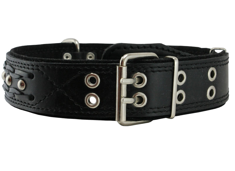 [Australia] - Genuine Leather Braided Studded Dog Collar, Black 1.75" Wide. Fits 22"-27" Neck, XLarge. 