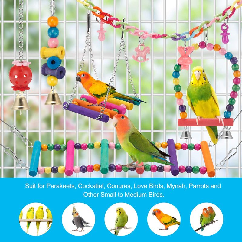 Bird Parakeet Toys,Swing Hanging Standing Chewing Toy Hammock Climbing Ladder Bird Cage Colorful Toys Suitable for Budgerigar, Parakeet, Conure, Cockatiel, Mynah, Love Birds, Finches - PawsPlanet Australia