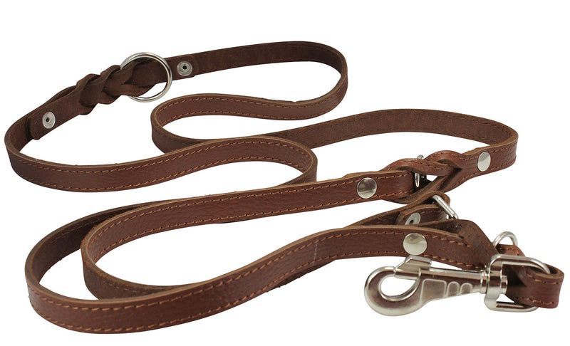 [Australia] - 6 Way European Multifunctional Leather Dog Leash Braided, Adjustable Schutzhund Lead Brown 42"-84" Long, 3/4" Wide (18 Mm) 