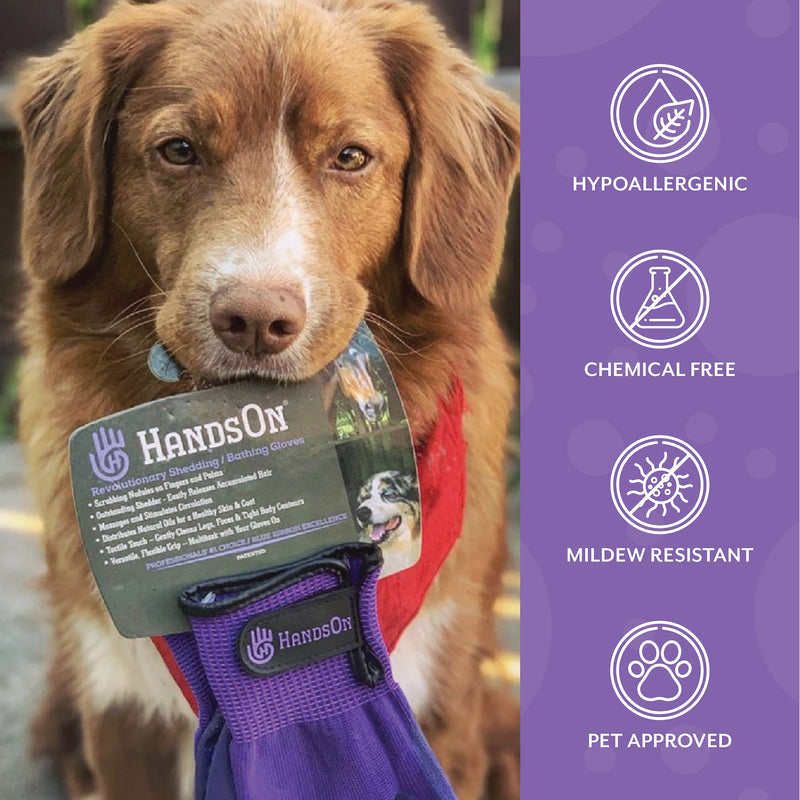 Handson Pet Grooming Gloves - #1 Ranked, Award Winning Shedding, Bathing, Hair Remover Gloves for Cats, Dogs, and Horses (Mono-Green, Small) S Mono-Green - PawsPlanet Australia