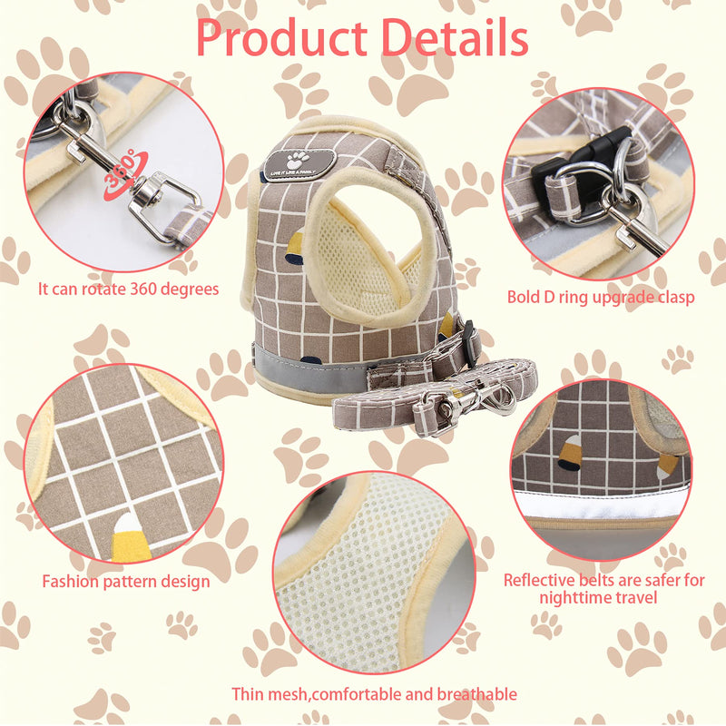 Lattice Vest Type Dog Chest Harness - Quality Breathable Mesh Reflective Dog Harness Not Easy to Fall Lightweight Pet Comfort Harness Suitable for Medium and Small Cat and Dog Small(Chest:11.8-13.3") Khaki - PawsPlanet Australia