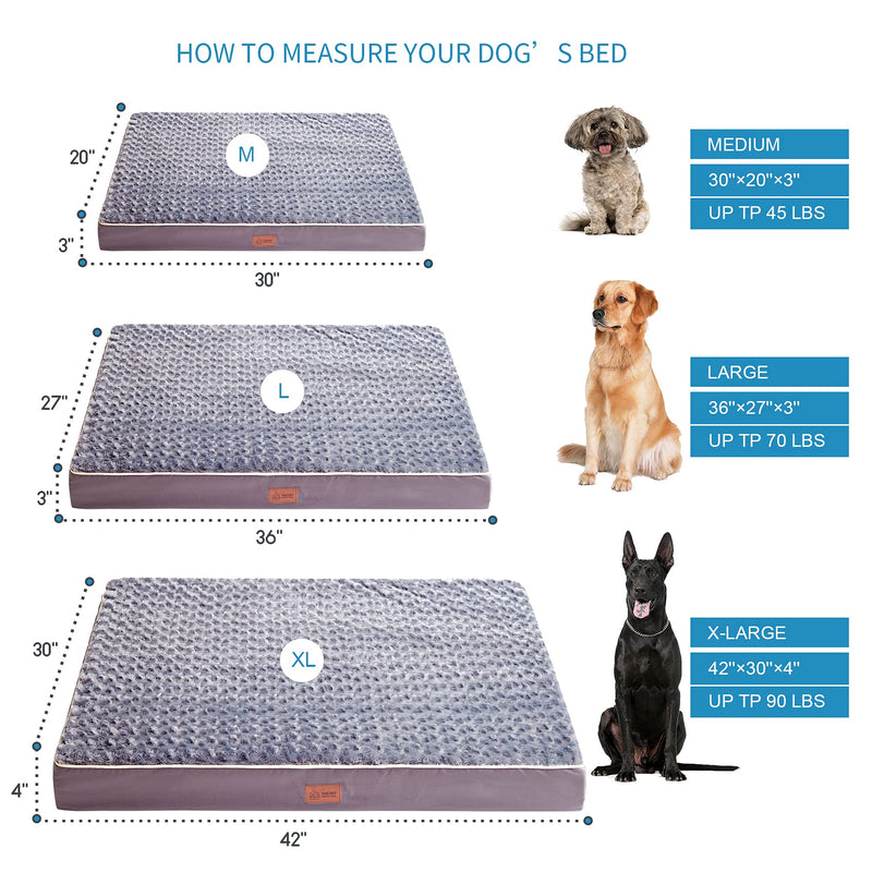 Western Home Orthopedic Dog Bed for Medium, Large Dogs, Chew Proof Large Dog Bed with Soft Rose Plush, Egg Foam Crate Pet Bed Mat with Removable Washable Cover, Grey - PawsPlanet Australia