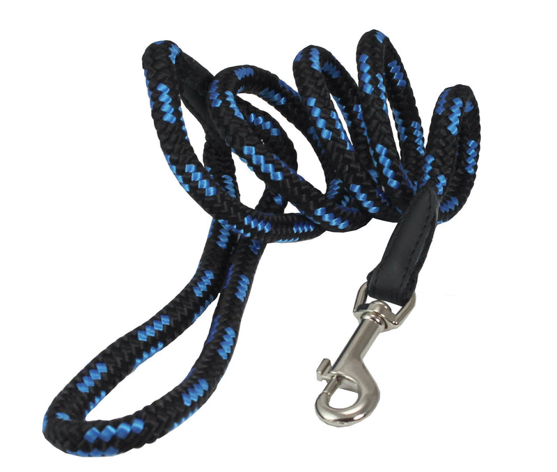 [Australia] - Dogs My Love 6ft Long Braided Rope Dog Leash Blue with Black 6 Sizes Small: 6ft Long; 0.3" Diam (8mm) 