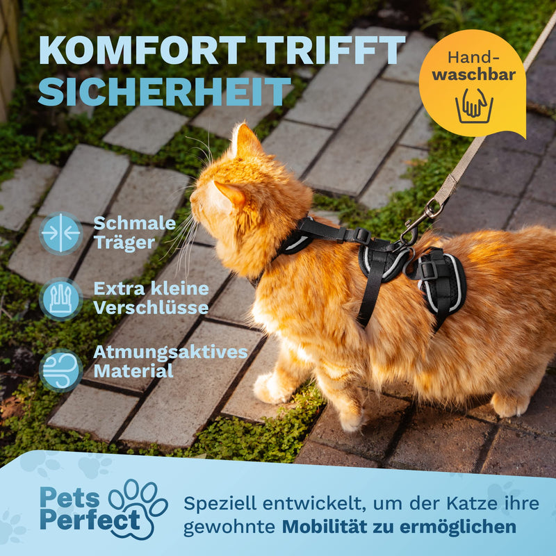Pets Perfect Cat Harness - Extra escape-proof cat harness with leash - Cat leash - Our cat harness set brings safety to your walks (XS) XS - PawsPlanet Australia
