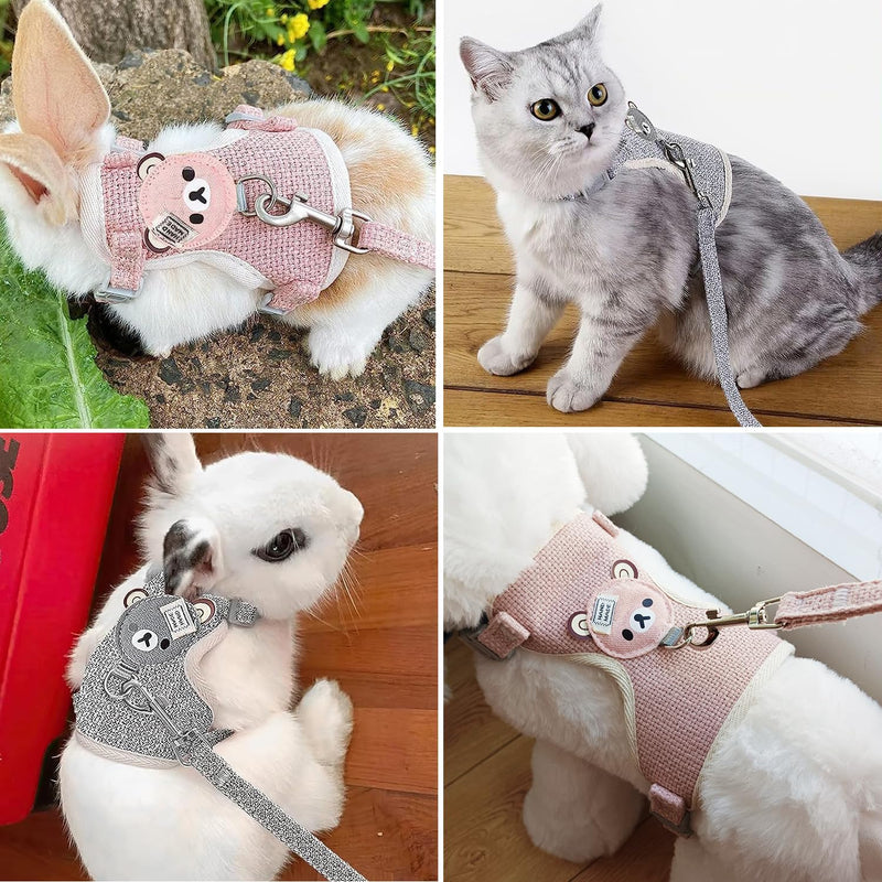 Taicols Pack of 2 Adjustable Leashes for Rabbits, 120 cm Breathable Vest Harness, Soft Rabbit Harness, Cat Harness Pet Leash for Bunny Cat Hamster Pet Walking Outdoor (A) A - PawsPlanet Australia