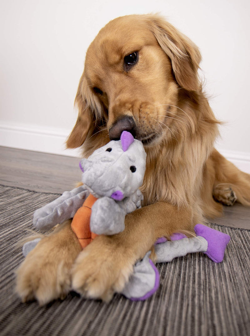 [Australia] - goDog Dragon with Chew Guard Technology Tough Plush Dog Toy, Gray, Large 