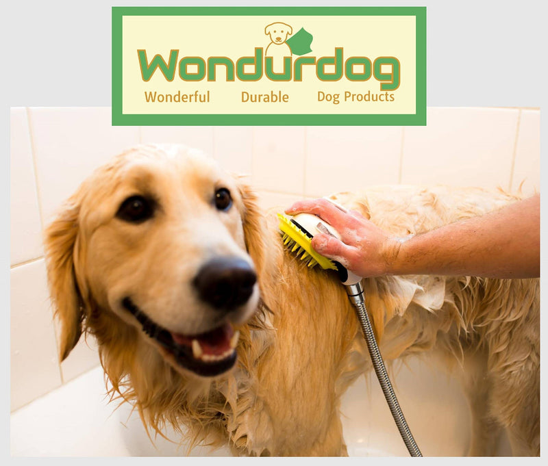 [Australia] - Wondurdog Quality at Home Dog Wash Kit for Shower | Water Sprayer Brush & Rubber Shield | Wash Your Pet and Don't Get Wet | Shield Water from Dogs Ears, Eyes and Yourself! Indoor | White Brush 