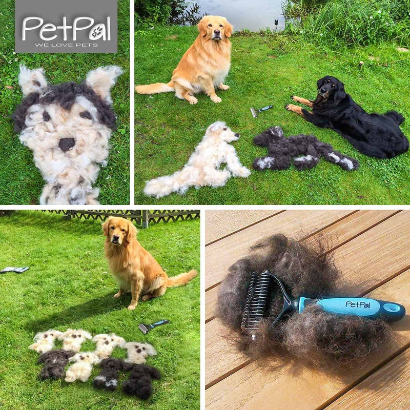PetPäl Grooming, Dematting Comb for Dogs, Cats, Horses | Professional Undercoat Brush, Rake for Medium & Long Hair in Salon Quality - Removes easily Loose Hair, Tangles, Knots for Healthy & Shiny Fur Blue - PawsPlanet Australia
