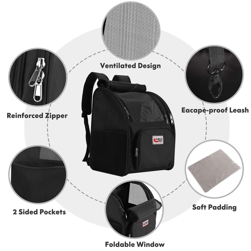 Pet Carrier Backpack for Large/Small Cats and Dogs, Puppies, Safety Features and Cushion Back Support for Travel, Hiking, Outdoor Use, Black - PawsPlanet Australia