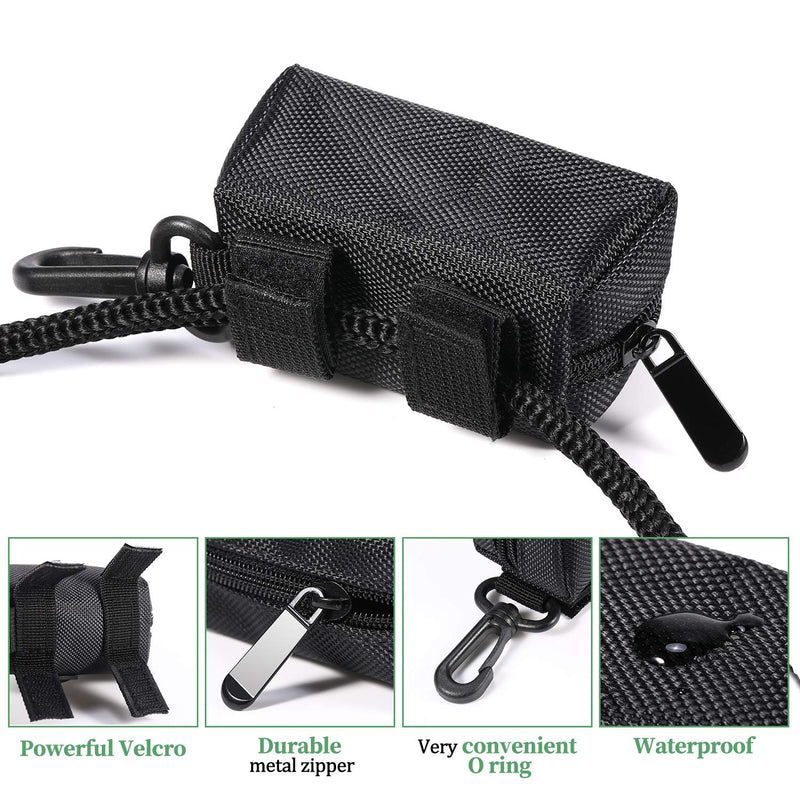 [Australia] - Outus 4 Dog Poop/Waste Bag Holder Leash Attachment,Dog Poop Bag Dispenser Zipper Pouch with Aluminum Key Carabiner Clip Includes 4 Roll of Pick-up Bags, Fits for Any Dogs Leash Black 