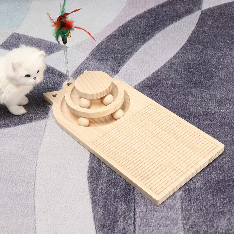 APVTI Wooden Cat Scratcher Pad Two-Layer Cat Turntable with Interactive Balls and Track Cat Toys Pet Supplies Washboard shape - PawsPlanet Australia