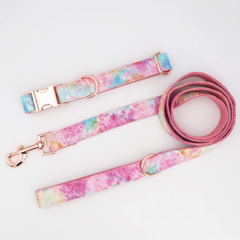 [Australia] - Free Sunday Cute Dog Collar, Girl Dog Collar with Purple Watercolor Design Adjustable with Rose Gold Slide Release Buckle, New Puppy Gifts L 