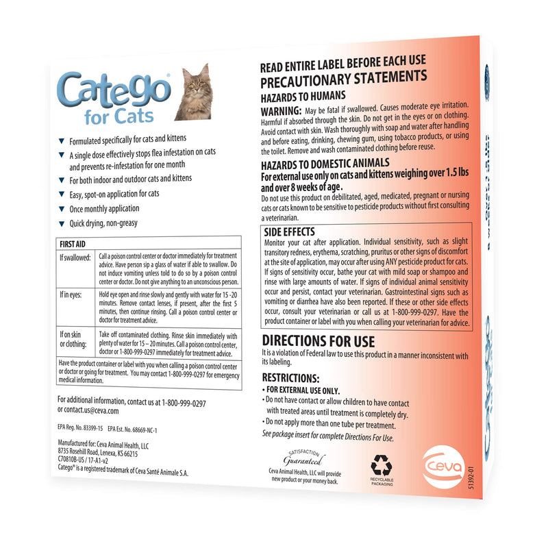 Catego Fast-Acting Flea and Tick Treatment For Cats/Kittens (Over 1.5 lbs) Kills Fleas Within 6 Hours, Prevents Flea Re-Infestations - PawsPlanet Australia