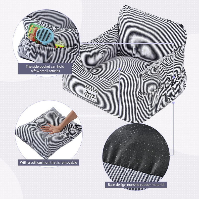 PETEPELA Dog Car Seat with Stable Seat Belt Soft Dog Booster Seat Waterproof Non-Slip Dog Transport Carrier for Small to Medium Dogs Blue Denim Blue - PawsPlanet Australia