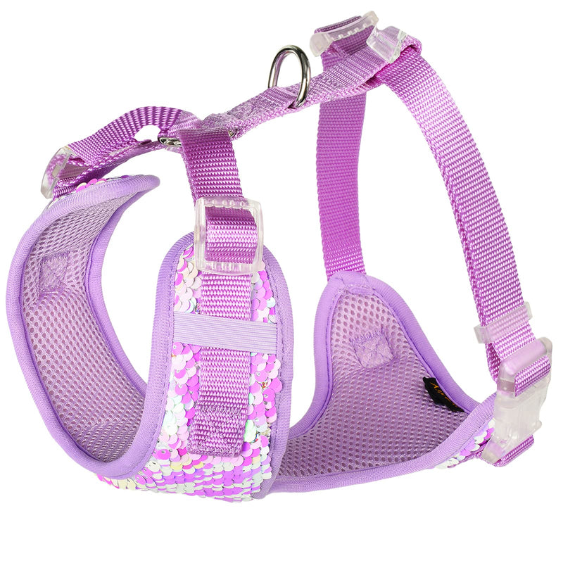 Dog Harness with Leash Set Puppy Harnesses for Medium Dogs No Pull Adjustable Reflective Sequin Pet Vest Purple Soft Breathable Doggy Outing Accessories (Purple (Leash), X-Small (Chest: 9-13")) X-Small (Chest: 9-13") Purple (Leash) - PawsPlanet Australia