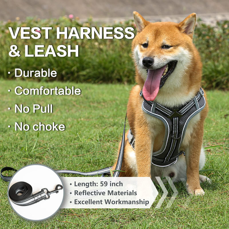 PESNR Dog Harness for Small Dogs No Pull Puppy Harness and Leash Set Reflective Adjustable Vest Harness for Small Medium Size Dog Training and Walking Grey S - PawsPlanet Australia