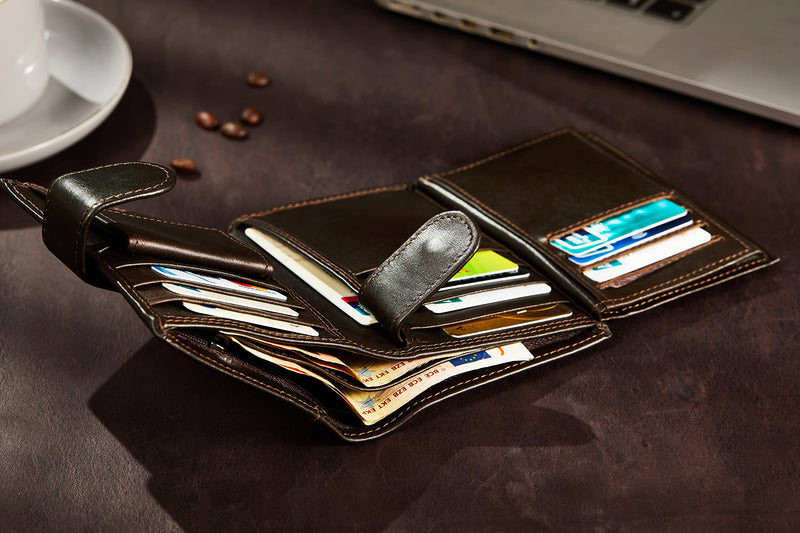 BRASS TACKS Leathercraft Vintage Handmade Full Leather Vertical Tri-Fold Wallet for Women RFID Blocking Small Multi Card Case Wallet Brown - PawsPlanet Australia