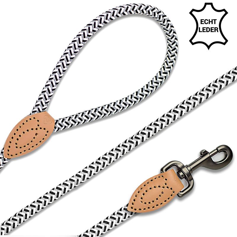 ne&no® dog leash (black/white/gray) rope leash for dogs I training leash for dogs I round lead, braided I hand loop rope leash dog I city leash I 1.2m dog leash black / white / gray - PawsPlanet Australia