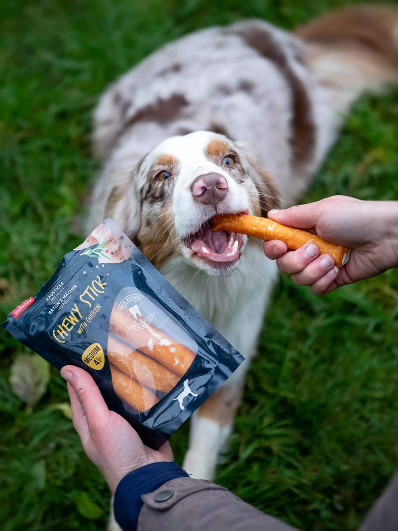 Pets Unlimited Chewy Sticks with Chicken Medium, Pack of 4 Premium high protein natural Pet treats with No artificial Colours flavours or preservatives - PawsPlanet Australia