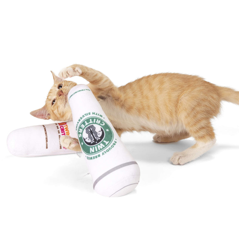 [Australia] - Twin Critters Organic Silvervine Catnip KittiBuzz Coffee Cups Refillable Plush 2-Pack for Cats & Kittens No Artificial Ingredients - More Powerful Than Catnip - Great Gift for Coffee Drinkers 