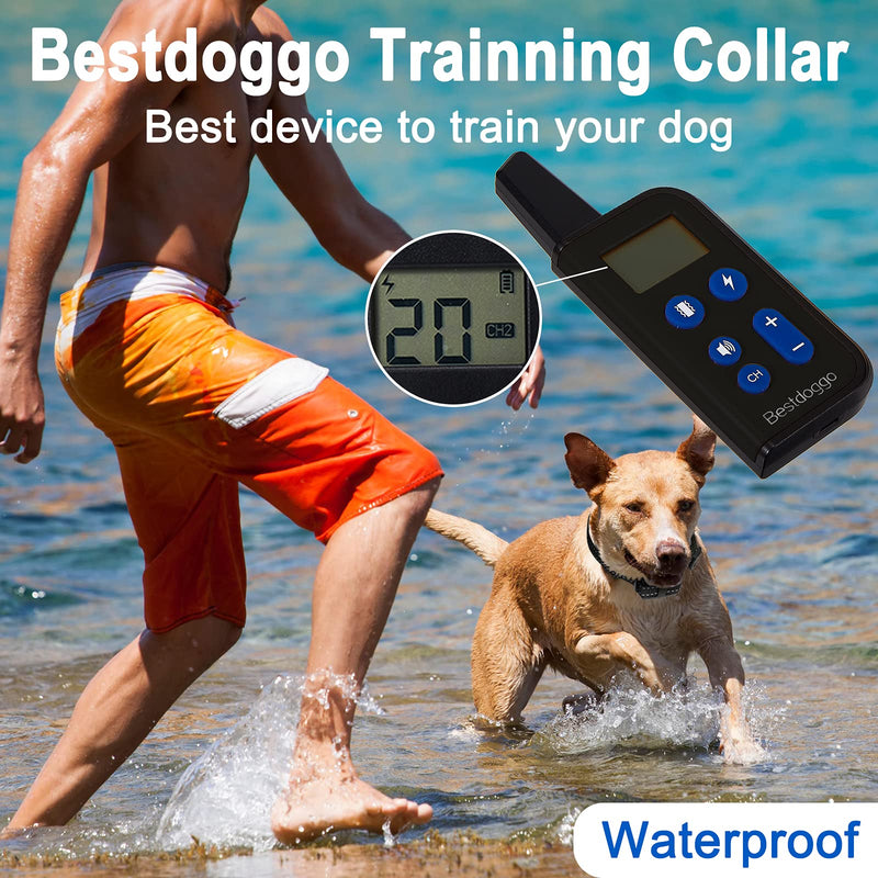 Bestdoggo Dog Training Collar Vibration and Shock Training Modes, Adjustable from 0 to 99 Shocking and Vibration Levels, Water Resistance and Rechargeable Collar with Remote. Black - PawsPlanet Australia