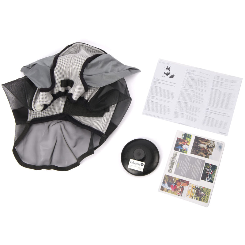 valuents fly mask for horses in gray - fly hood - nostril protection - UV protection - in 4 sizes for thoroughbred +Plus: horse brush M - thoroughbred - PawsPlanet Australia