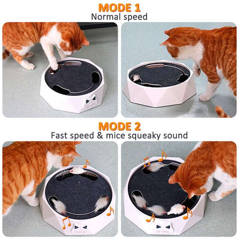 AQluming Interactive Cat Toy with Automatic Running Mice, Catch The Mouse Toy, Electronic Motion Hunting Toy with Scratch Board for Indoor Cats Kitten Play Fun Exercise (White) White - PawsPlanet Australia