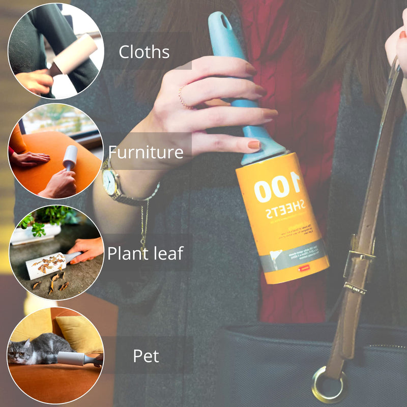 Dinial 2 Lint Roller Handles + 10 Refills (1000 SHEETS IN TOTAL) For All Purpose & Pet Hair - VALUE PACK, More Pickup Per Sheet., Grey - PawsPlanet Australia