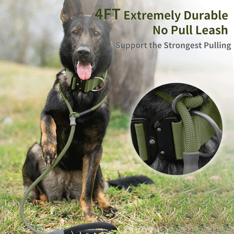 Strong Slip Rope Dog Training Leash (4ft) - Heavy Duty Durable Braided Nylon Lead with Rubber Stopper & Padded Handle - No Pull Walking Climbing for Medium Large Dogs Army Green 1/2" x 4ft - PawsPlanet Australia