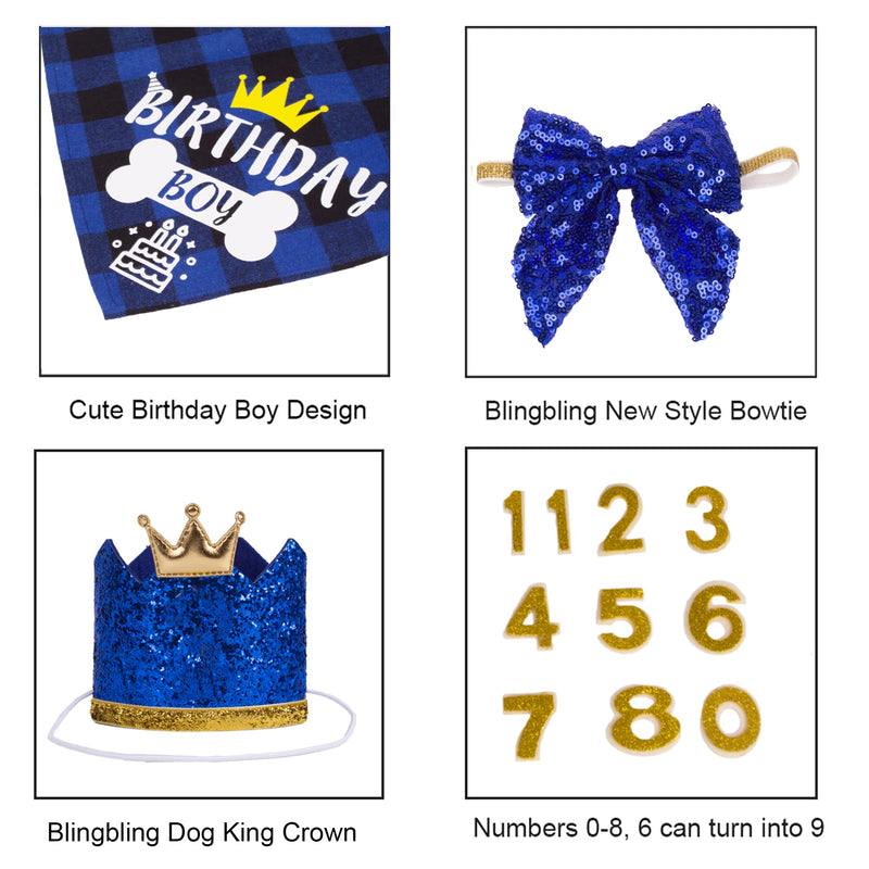 Dog Birthday Hat Bandana - Dog Birthday Party Supplies Birthday Dog Hat with Numbers Dog Scarf Bow and Happy Birthday Banner Set - PawsPlanet Australia