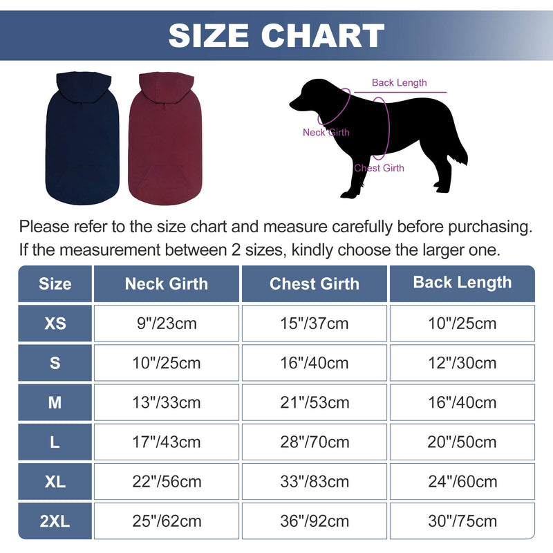 Kickred 2 Pieces Basic Cotton Dog Hoodie Sweater, Soft Pet Clothes Dog Sweatshirts, Dog Outfit Coat Pullover with Pocket and Leash Hole for Small Medium Large Dogs X-Small Navy Blue & Red - PawsPlanet Australia