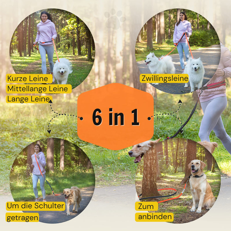 Dog friend multifunctional leash (6 in 1) adjustable dog leash 3 m for hanging around the neck, reflective with 3 rings for medium and large dogs - double leash, shoulder leash and sports leash in one - PawsPlanet Australia