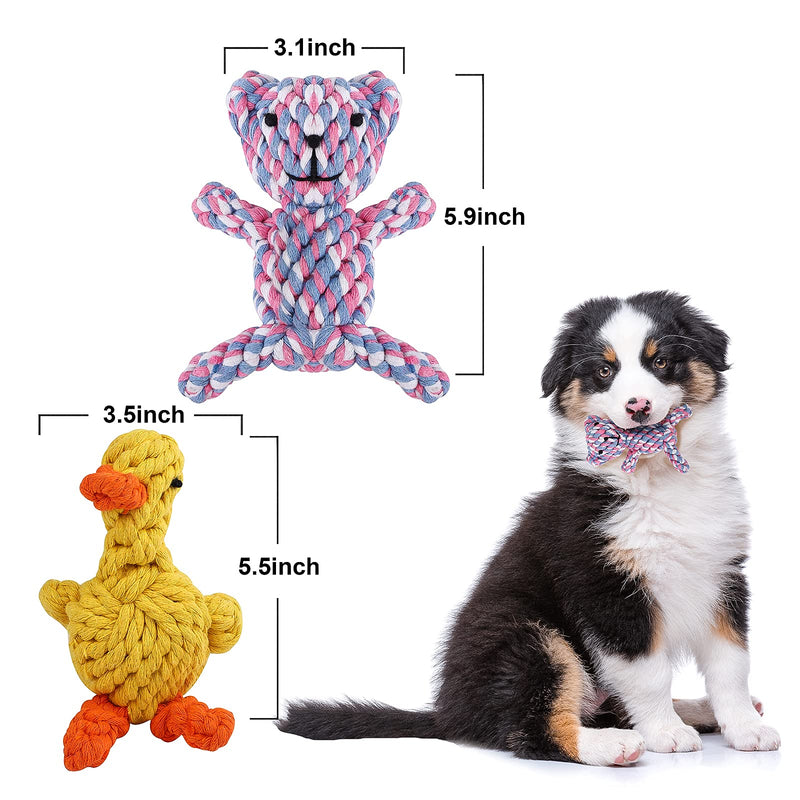 Ruisita Cotton Rope Dog Toys Natural Teeth Cleaning Chew Rope Puppy Boredom Rope Toy Dogs Ball Knot Training Toy Pet Teeth Training Toys Color Bear, Yellow Duck - PawsPlanet Australia