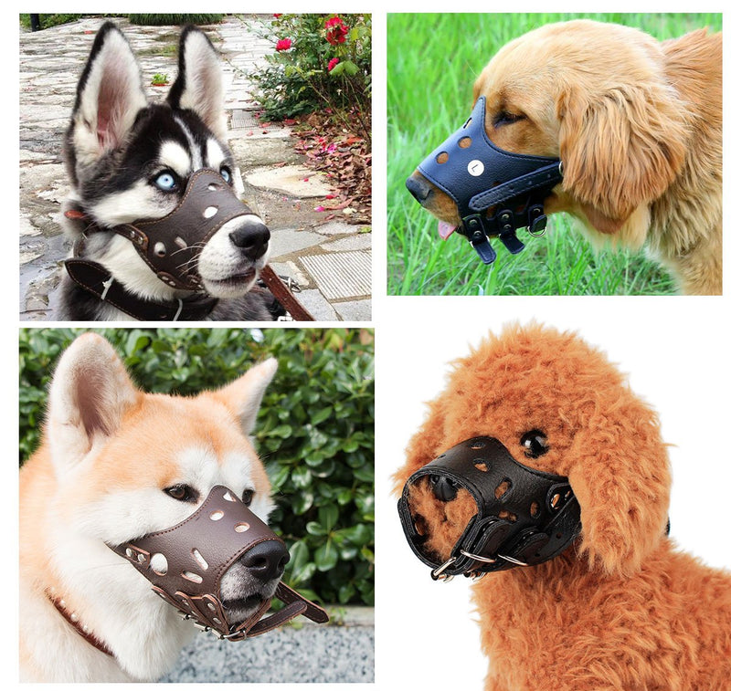 [Australia] - Barkless Dog Muzzle Leather, Comfort Secure Anti-Barking Muzzles for Dog, Breathable and Adjustable, Allows Drinking and Eating, Used with Collars L Brown 