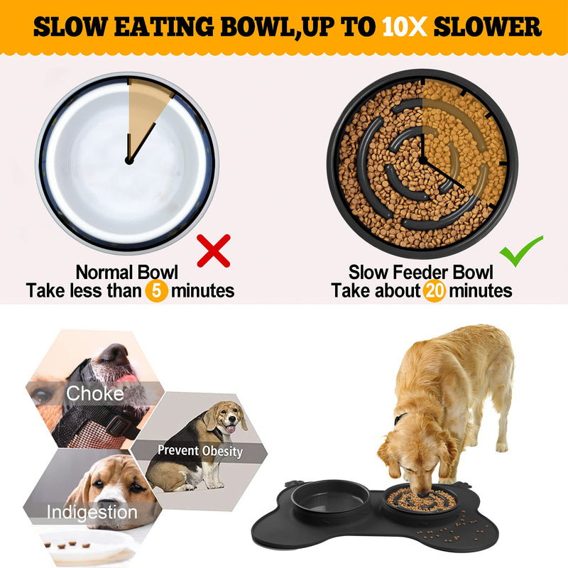 SIMOEFFI Slow Feeder Dog Bowls Cat Slow Feeder 21 x 15 x 2 Inch 3-in-1 Food & Water Dog Bowls 54 Oz Slow Eating Puzzle Bowl No-Spill Non-Skid Bowls for Large Dogs Black - PawsPlanet Australia