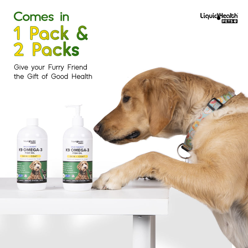 Liquid Health Pets K9 Omega 3 Fish Oil for Dogs - Liquid Omega 3 for Dogs with EPA + DPA + DHA, Dog Shedding Suplement May Reduce Itching and Support Joint, Immunity, Brain & Heart Health (16 Oz) 1 Pack - PawsPlanet Australia