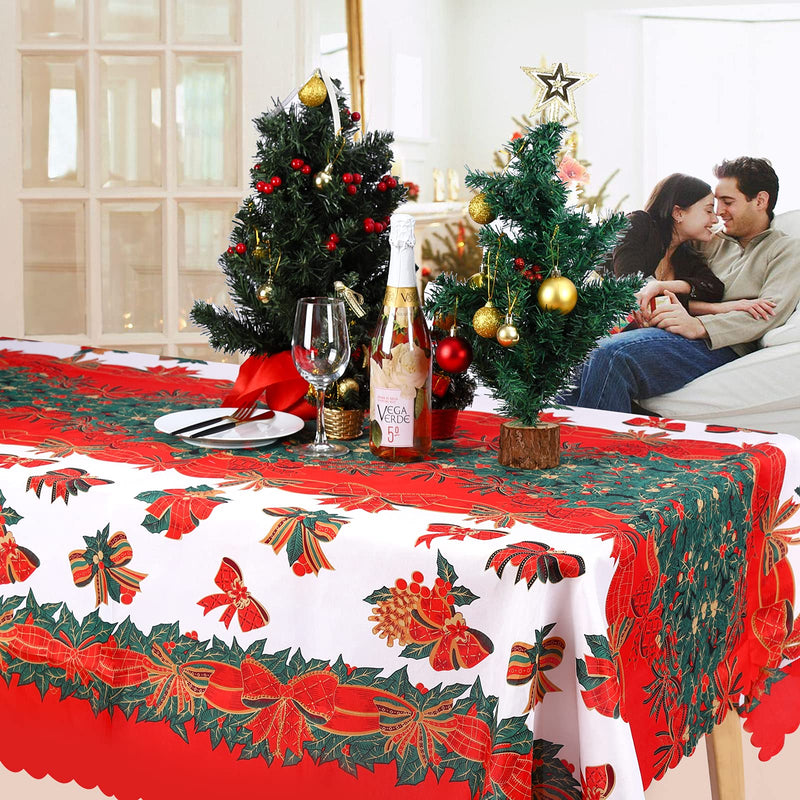 Christmas Table Cloth Rectangular Christmas Table Cover Xmas Bow Printed Tablecloth Washable Fabric Holiday Party Tablecloth Protector Christmas Theme Party Decoration for Home Party Decor 150x180cm Red Bow - PawsPlanet Australia