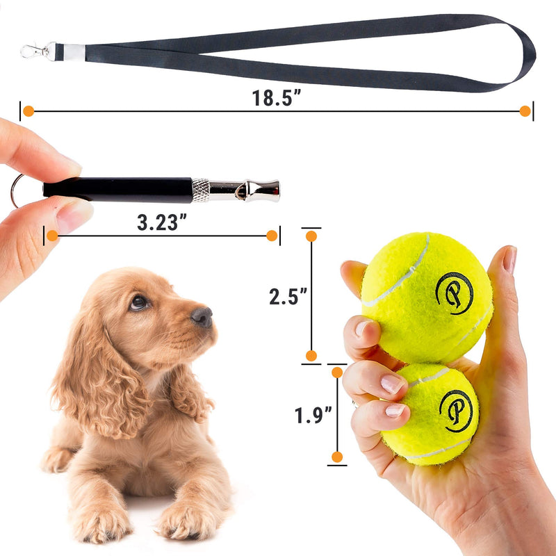 [Australia] - Dog Whistle Ultrasonic Adjustable Frequency - Silent Dogs Puppy Training Tool Whistle Pack with Lanyard Black and 2 Tennis Playing Balls Toy Small Medium Sizes for Stop Barking Control Pet Trainer 