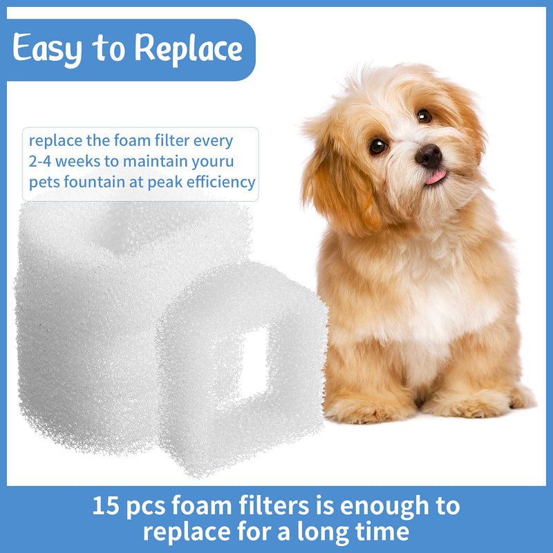 15 Pieces Pet Water Fountain Replacement Filter Foam Pre-Filter Cat and Dog Fountains Foam Compatible with Drinkwell Ceramic and 360 Stainless Steel Pet Dog Cat Fountains White - PawsPlanet Australia